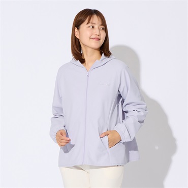 ELLE SPORT(エルスポーツ) 背中ギャザーフード付きジャケット 吸汗速乾 UV ストレッチ レディス(ウスムラサキ-L)