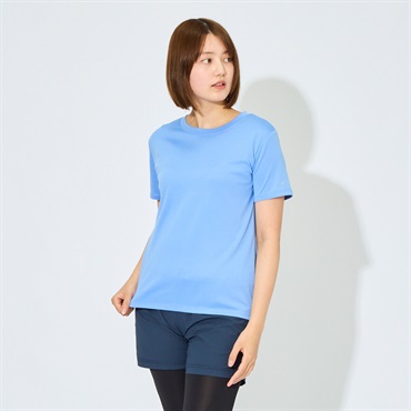 ピースフィットクール RegularFit半袖Tシャツ 遮熱 吸汗速乾 通気性 UVカット(90%) 透けにくい 反射材付き トップバリュ レディス(アオ-S)