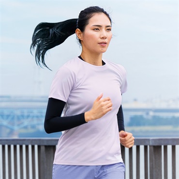 ピースフィットクール RegularFit半袖Tシャツ 遮熱 吸汗速乾 通気性 UVカット(90%) 透けにくい 反射材付き トップバリュ レディス(ウスムラサキ-M)
