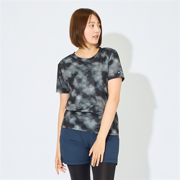 ピースフィットクール RegularFit プリント半袖Tシャツ 遮熱 吸汗速乾 通気性 UVカット(90%) 透けにくい 反射材付き トップバリュ レディス(クロ-L)