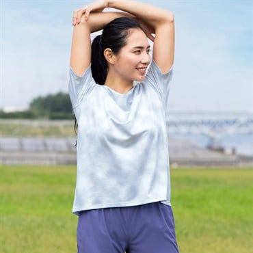 ピースフィットクール RelaxFit プリント半袖Tシャツ 遮熱 吸汗速乾 通気性 UVカット(90%) 透けにくい 反射材付き トップバリュ レディス(ウスアオ-2XL)