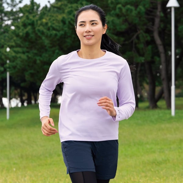 トップバリュドライ長袖Tシャツ 遮熱 吸汗速乾 通気性 UVカット(90%) 透けにくい 反射材付き レディス(ウスムラサキ-2XL)