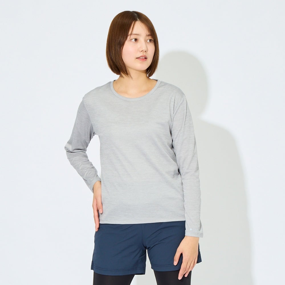 トップバリュドライ杢調長袖Tシャツ 遮熱 吸汗速乾 通気性 UVカット(90%) 透けにくい 反射材付き レディス(ウスクロ-2XL)