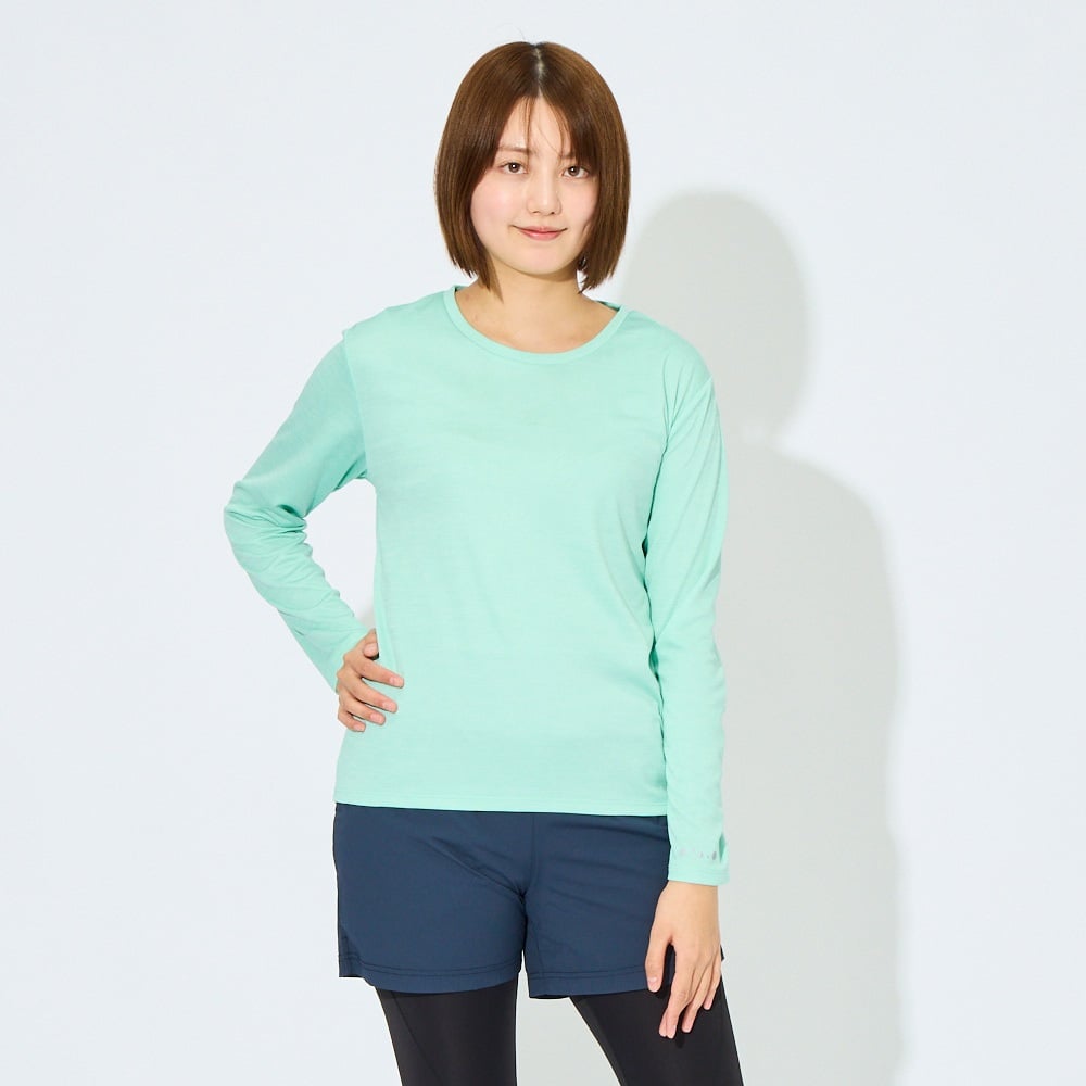 トップバリュドライ杢調長袖Tシャツ 遮熱 吸汗速乾 通気性 UVカット(90%) 透けにくい 反射材付き レディス(ウスミドリ-S)