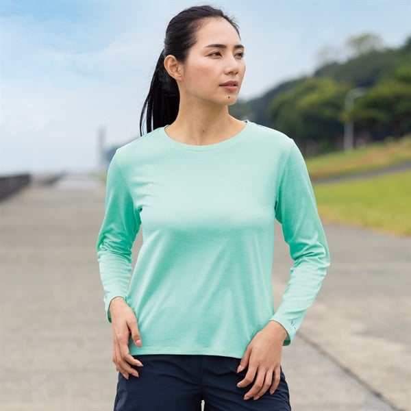 トップバリュドライ杢調長袖Tシャツ 遮熱 吸汗速乾 通気性 UVカット(90%) 透けにくい 反射材付き レディス(ウスミドリ-XL)