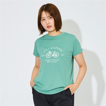 ELLE SPORT(エルスポーツ) プリントTシャツ メッシュ UV対策 吸汗速乾 接触冷感 レディス(グリーン-M)