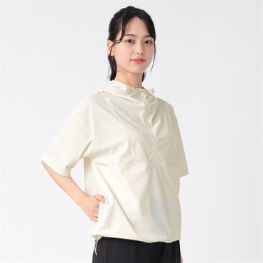 ELLE SPORT(エルスポーツ) リップ調トリコット半袖アノラック 吸汗速乾 強力接触冷感 レディス(シロ-S)