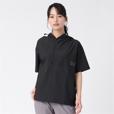 ELLE SPORT(エルスポーツ) リップ調トリコット半袖アノラック 吸汗速乾 強力接触冷感 レディス(クロ-S)