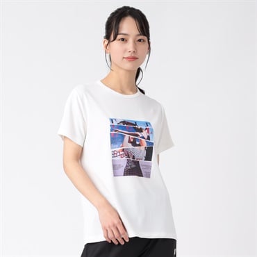 ELLE SPORT(エルスポーツ) 80周年フォトTシャツ メッシュ素材 吸汗速乾 接触冷感 UV対策 レディス(シロ-XL)