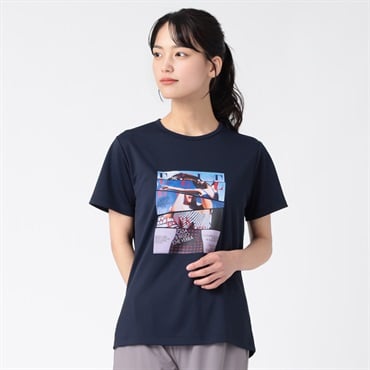 ELLE SPORT(エルスポーツ) 80周年フォトTシャツ メッシュ素材 吸汗速乾 接触冷感 UV対策 レディス(コイアオ-L)