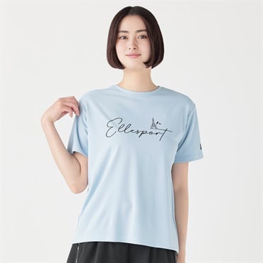 ELLE SPORT(エルスポーツ) エッフェル塔ロゴTシャツ メッシュ素材 吸汗速乾 接触冷感 UV対策 レディス(ウスアオ-M)
