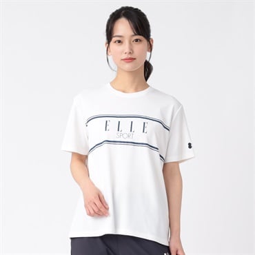 ELLE SPORT(エルスポーツ) ラインロゴTシャツ メッシュ素材 吸汗速乾 接触冷感 UV対策 レディス(シロ-L)