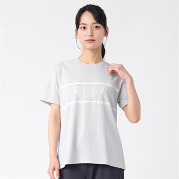 ELLE SPORT(エルスポーツ) ラインロゴTシャツ メッシュ素材 吸汗速乾 接触冷感 UV対策 レディス(ウスクロ-L)