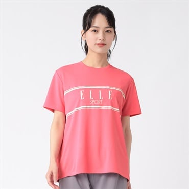 ELLE SPORT(エルスポーツ) ラインロゴTシャツ メッシュ素材 吸汗速乾 接触冷感 UV対策 レディス(ウスアカ-L)