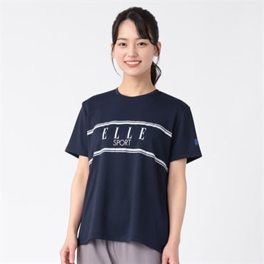 ELLE SPORT(エルスポーツ) ラインロゴTシャツ メッシュ素材 吸汗速乾 接触冷感 UV対策 レディス(コイアオ-XL)