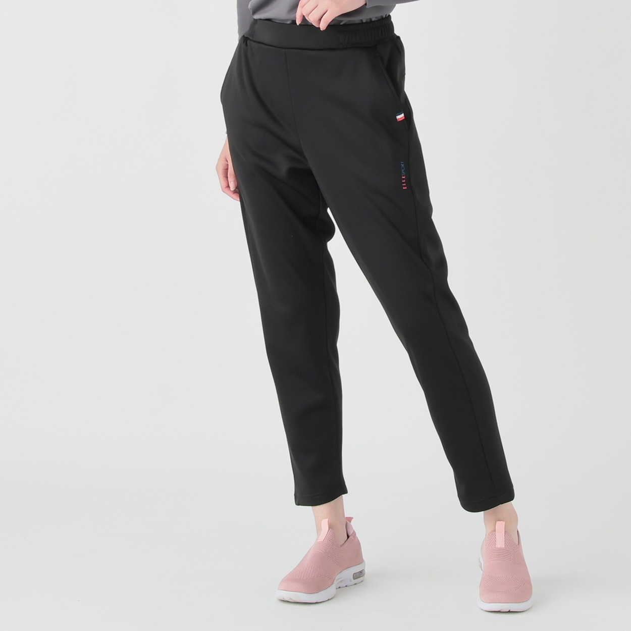ELLE SPORT(エルスポーツ) 裏ベロアスタイルアップパンツ UV ストレッチ レディス(クロ-XL)