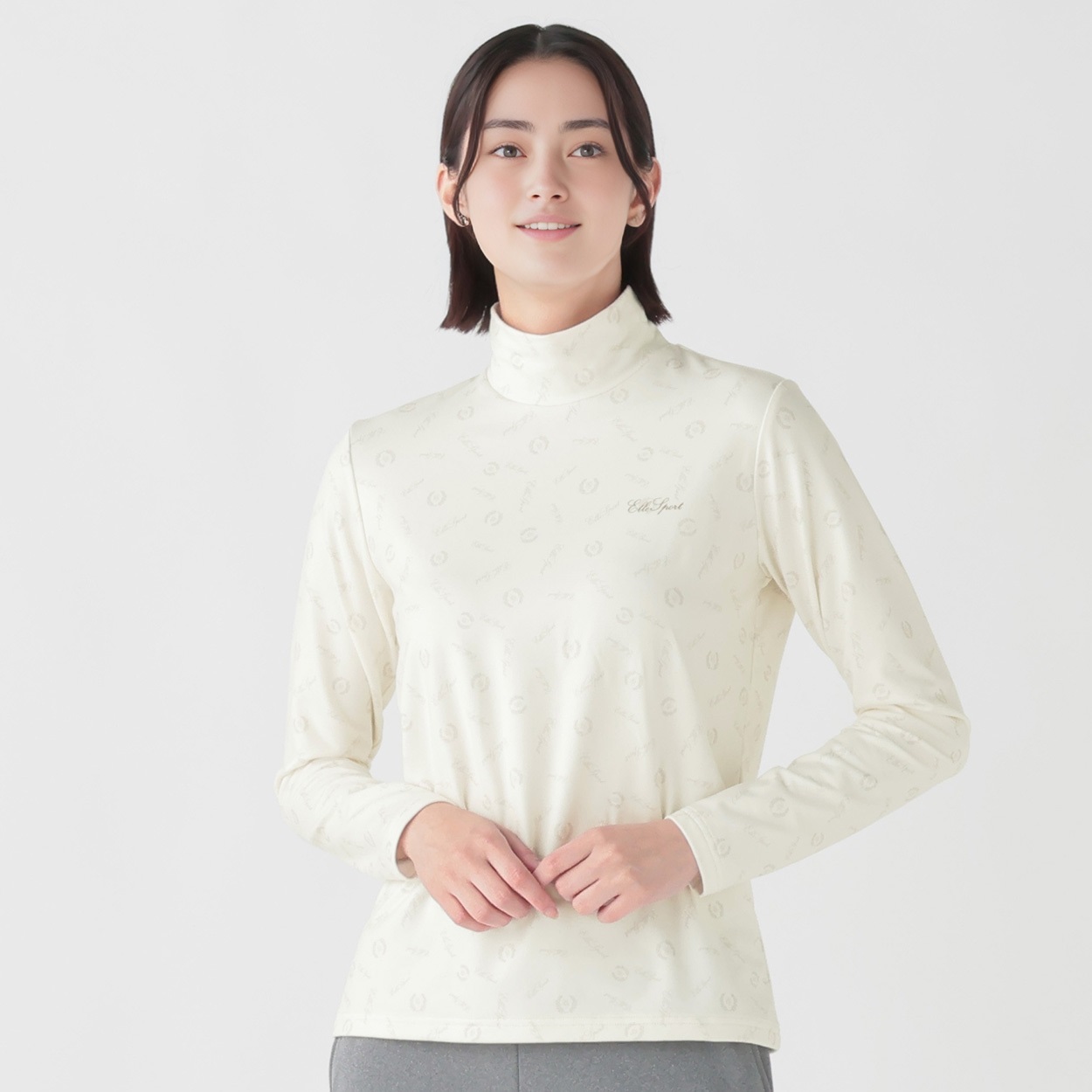 ELLE SPORT(エルスポーツ) 裏起毛スタンドネックプルオーバー ストレッチ レディス(シロ-XL)