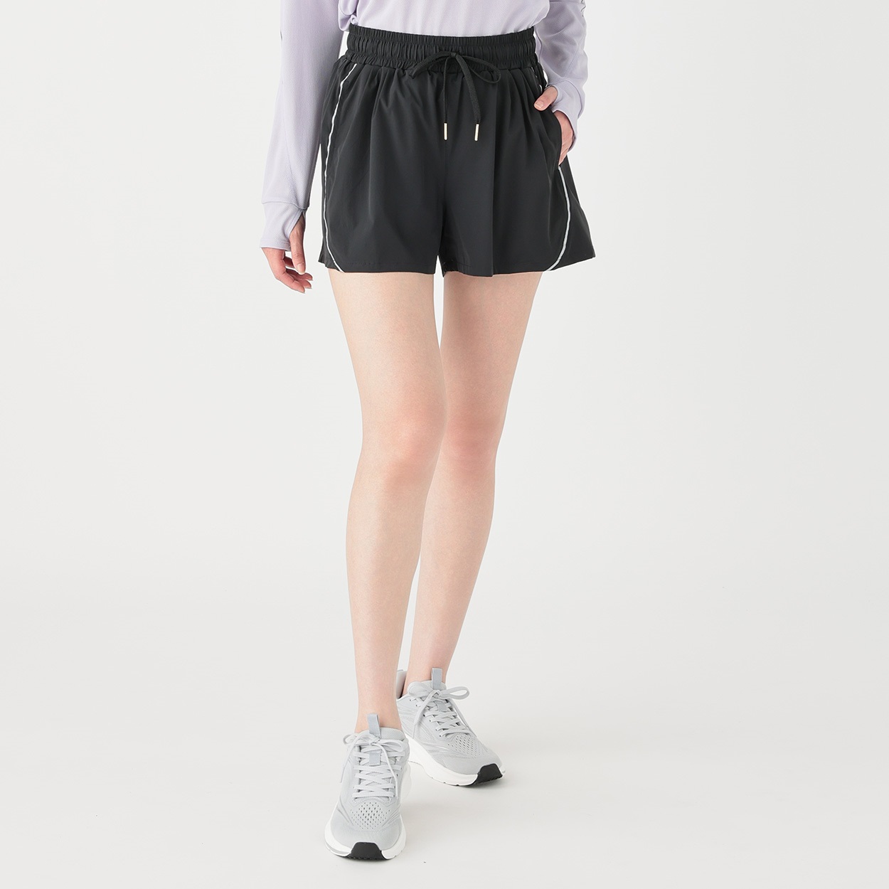 ナイトラン ショートパンツ リフレクター ストレッチ UV加工 sporsium（スポージアム） レディス(クロ-XL)