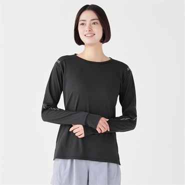 ナイトラン 爆速乾長袖Tシャツ リフレクター 通気性 速乾性 サムホール sporsium（スポージアム） レディス(クロ-S)