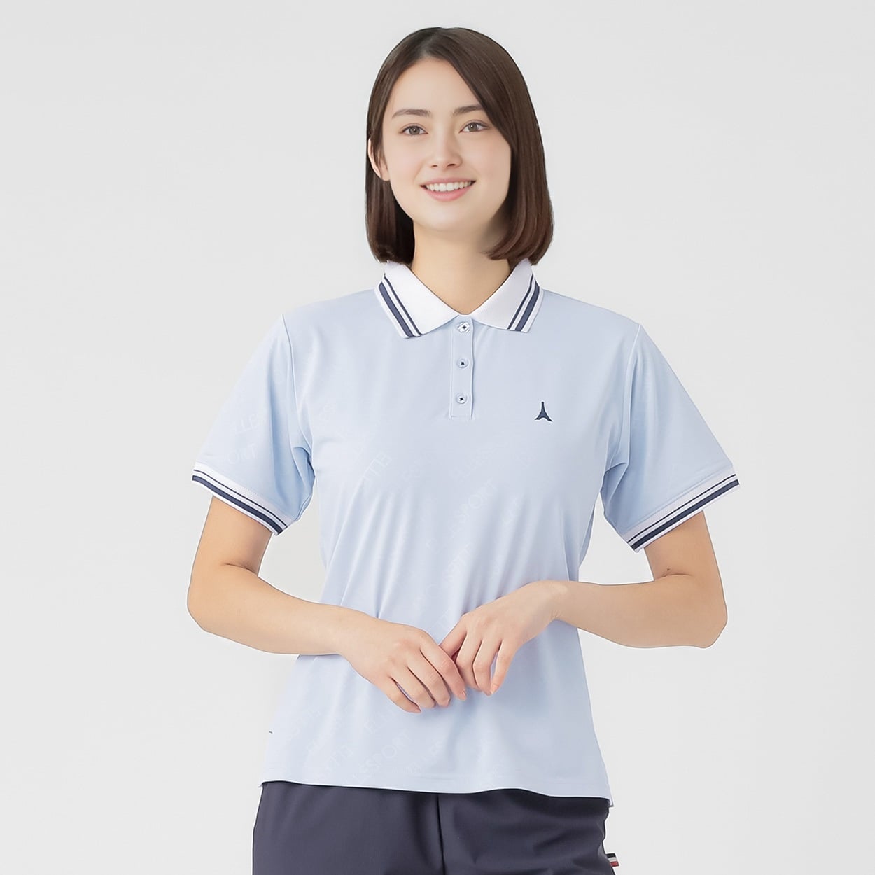ELLE SPORT(エルスポーツ) カノコポロシャツ UV対策 吸汗速乾 接触冷感 ストレッチ レディス(ウスアオ-XL)