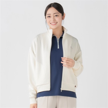 ELLE SPORT(エルスポーツ) ジャガードスタンドジャケット キルティングジャガード素材 ストライプ柄 レディス(シロ-S)