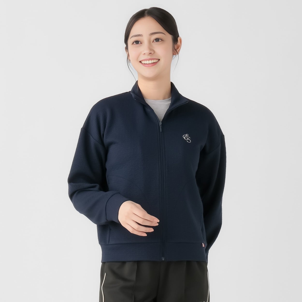 ELLE SPORT(エルスポーツ) ジャガードスタンドジャケット キルティングジャガード素材 ストライプ柄 レディス(コイアオ-S)