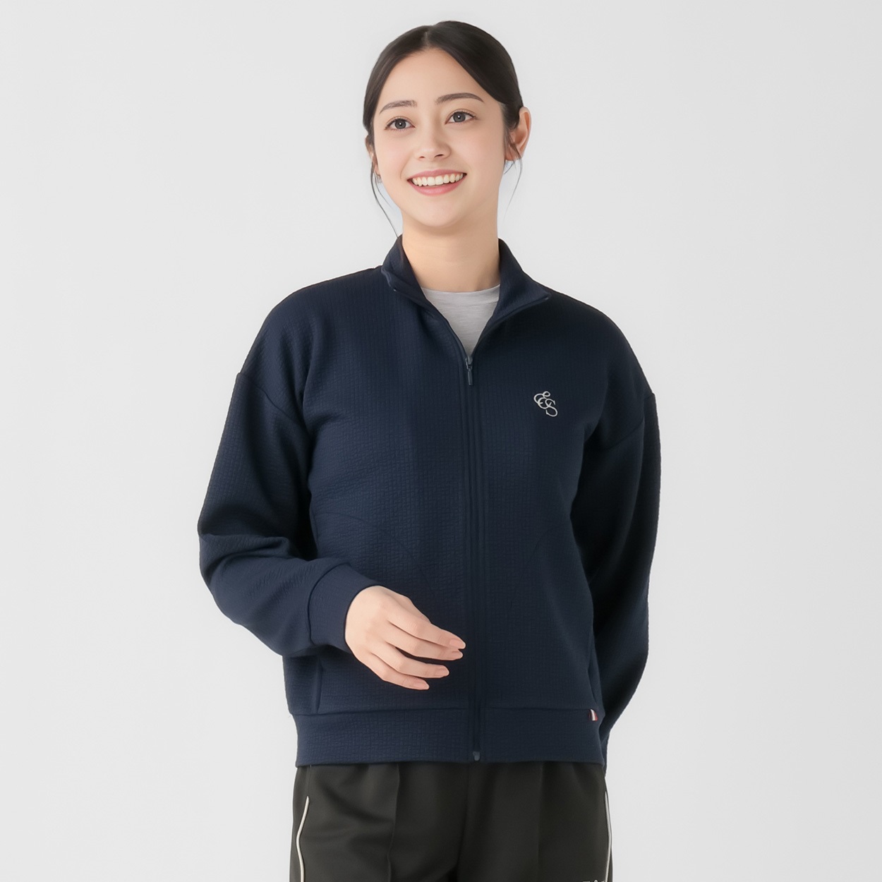 ELLE SPORT(エルスポーツ) ジャガードスタンドジャケット キルティングジャガード素材 ストライプ柄 レディス(コイアオ-L)