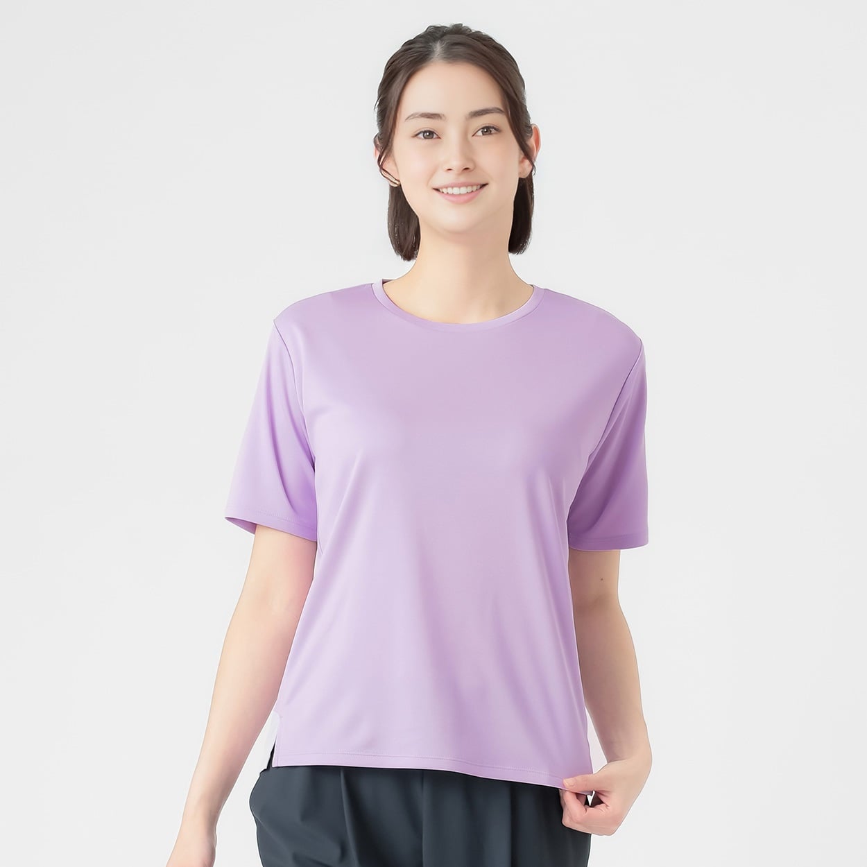 ピースフィットクール 無地半袖Tシャツ  遮熱 吸汗速乾 通気性 UVカット 再帰反射 透けにくい トップバリュ(TOPVALU) レディス(ウスムラサキ-M)