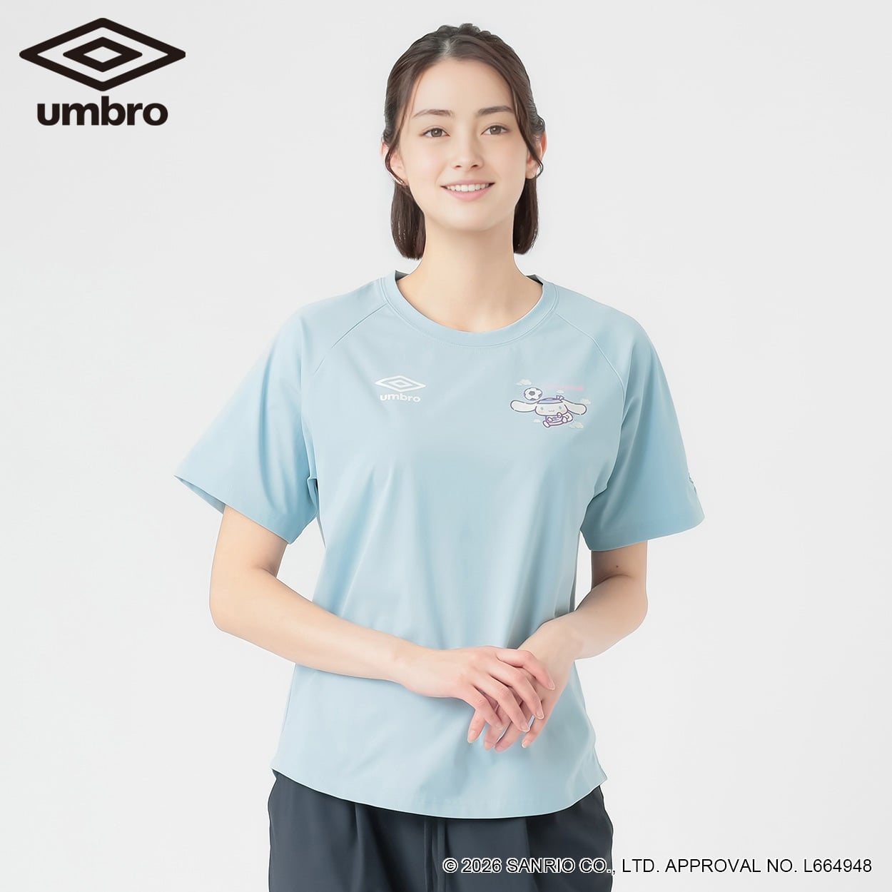 umbro×サンリオキャラクターズコラボTシャツ（ハローキティ/シナモロール）　　吸水速乾　UV対策　ストレッチ レディス(ウスアオ-M)