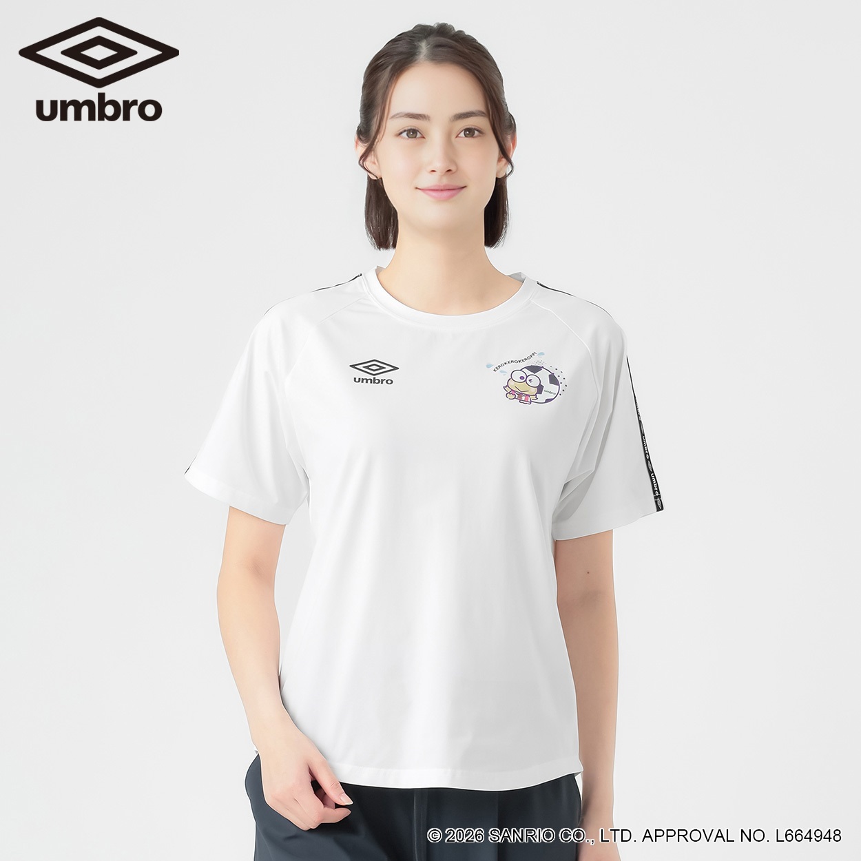 umbro×サンリオキャラクターズコラボTシャツ（クロミ/けろけろけろっぴ）　　吸水速乾　UV対策　ストレッチ レディス(シロ-M)