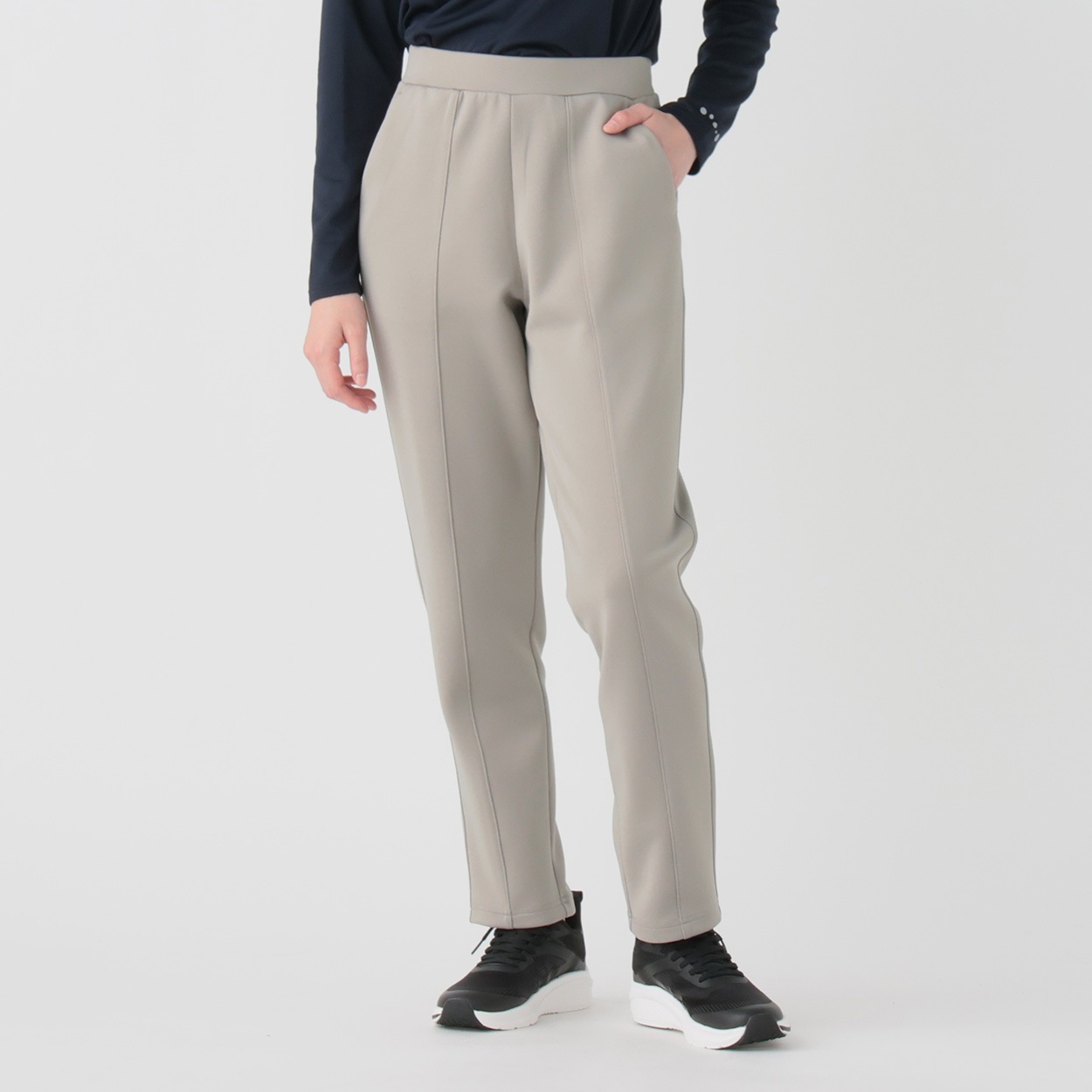 美脚テーパードパンツ ストレッチ 吸水速乾 UV対策 くせになる穿きごこち レディス(ウスグレー-S)