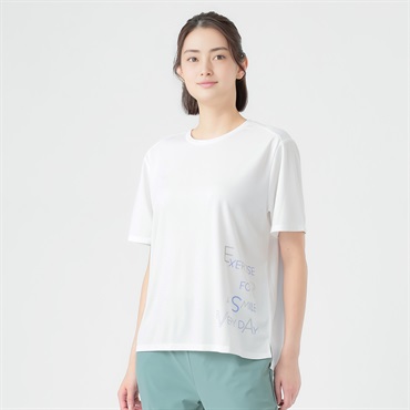 ボックスグラフィック半袖Ｔシャツ  吸水速乾 UVカット 接触冷感 再帰反射  sporsium（スポージアム） レディス(シロ-S)