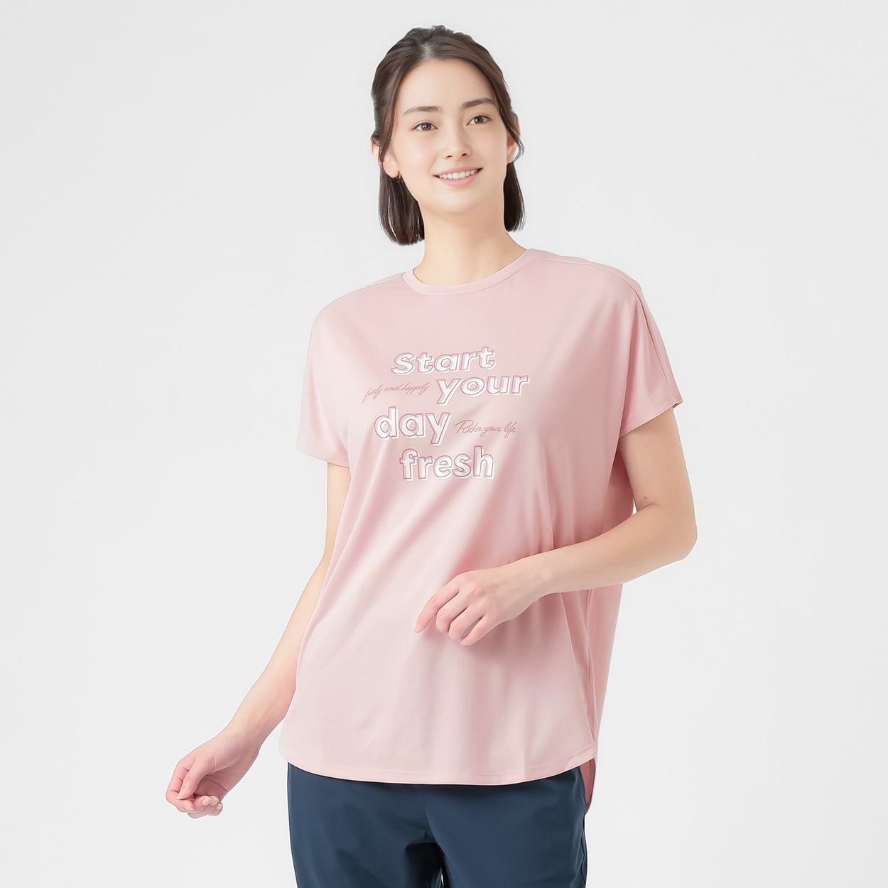 ラウンドチュニック半袖Ｔシャツ  吸水速乾 UVカット 接触冷感 再帰反射 sporsium（スポージアム） レディス(ウスアカ-XL)
