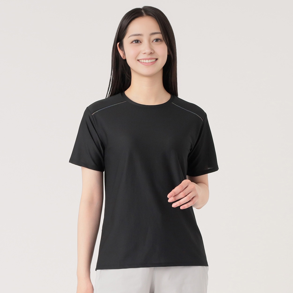 爆速乾半袖Tシャツ クイックドライ 通気性 UV対策   レディス(クロ-L)