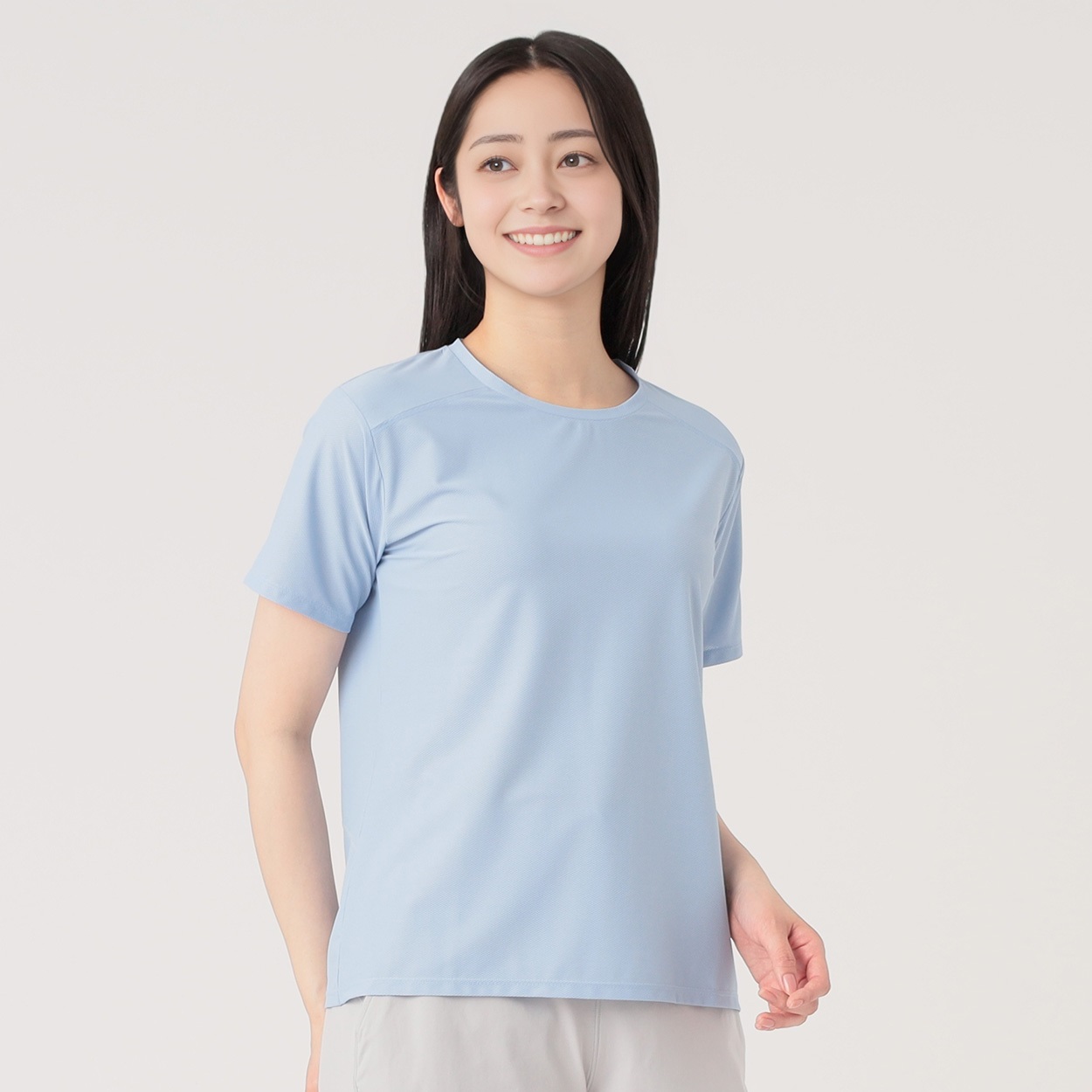爆速乾半袖Tシャツ クイックドライ 通気性 UV対策   レディス(ウスアオ-M)