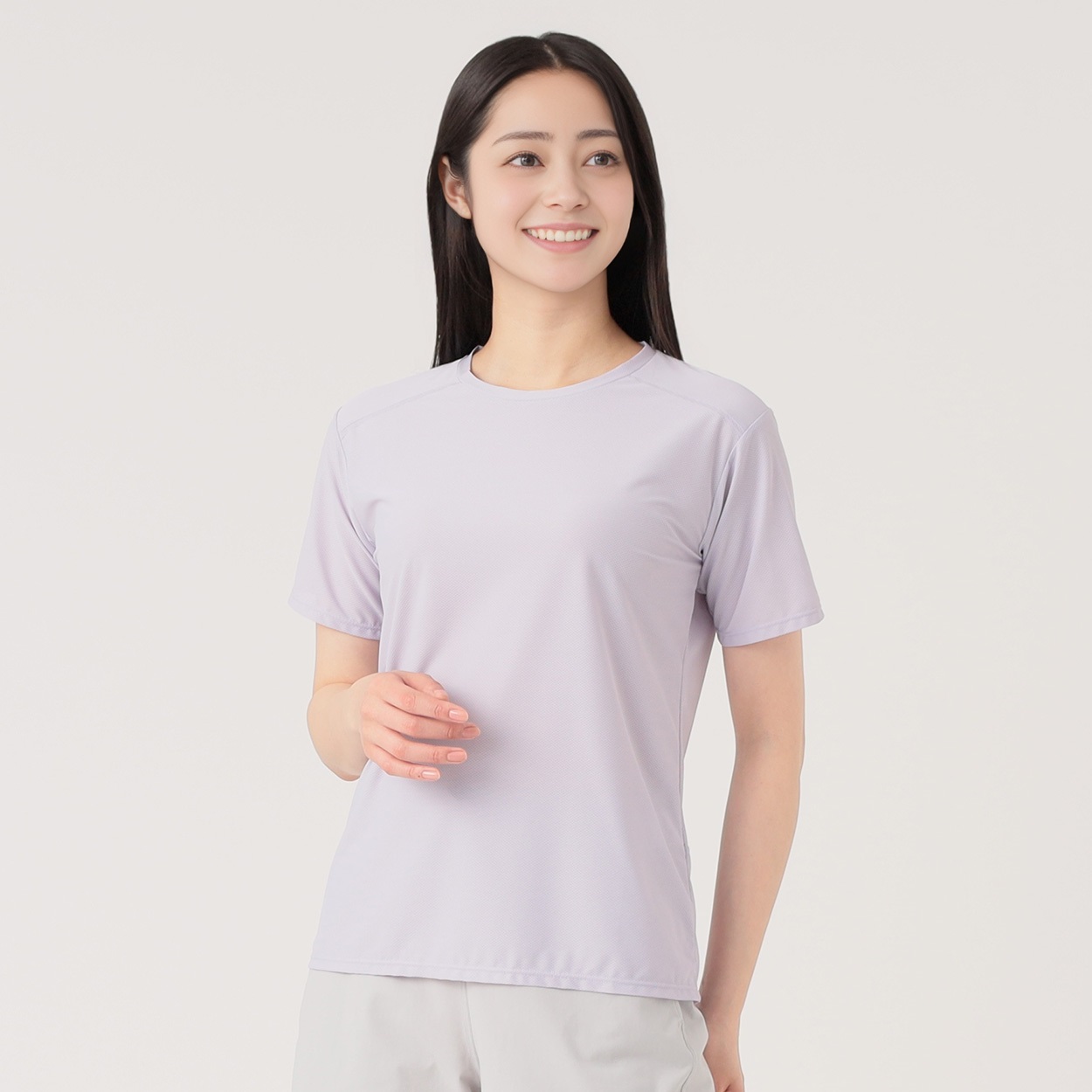 爆速乾半袖Tシャツ クイックドライ 通気性 UV対策   レディス(ウスムラサキ-S)