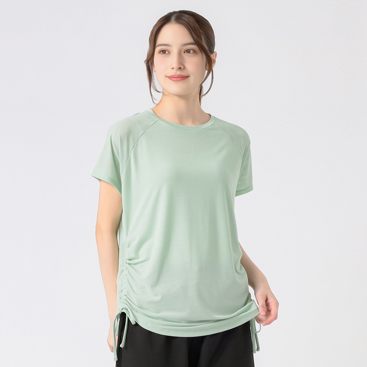 サイドギャザーチュニックＴシャツ UV対策 吸水速乾 レディス(ウスミドリ-2XL)