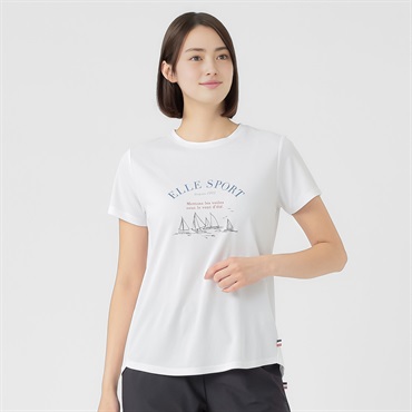 ELLE SPORT(エルスポーツ) オリジナルプリントTシャツ 吸汗速乾 UV 接触冷感 レディス(シロ-S)