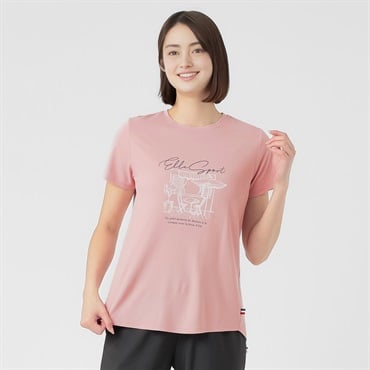 ELLE SPORT(エルスポーツ) オリジナルプリントTシャツ 吸汗速乾 UV 接触冷感 レディス(ウスアカ-S)