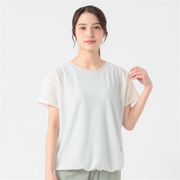 ELLE SPORT(エルスポーツ) 裾バルーンTシャツ 吸汗速乾 接触冷感 メッシュ素材 レディス(シロ-M)