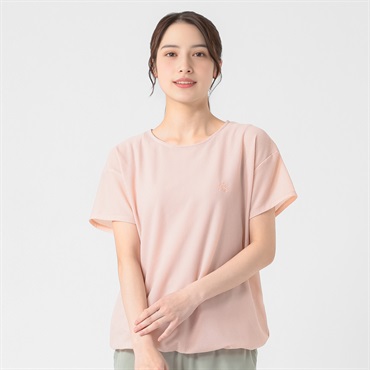 ELLE SPORT(エルスポーツ) 裾バルーンTシャツ 吸汗速乾 接触冷感 メッシュ素材 レディス(ウスアカ-M)