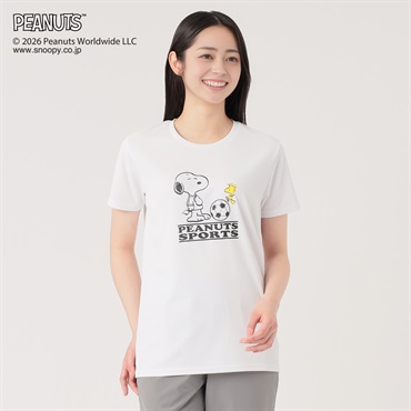 PEANUTS SPORTS Tシャツ 汗染み防止 吸水速乾 UV対策 レディス(シロ-S)