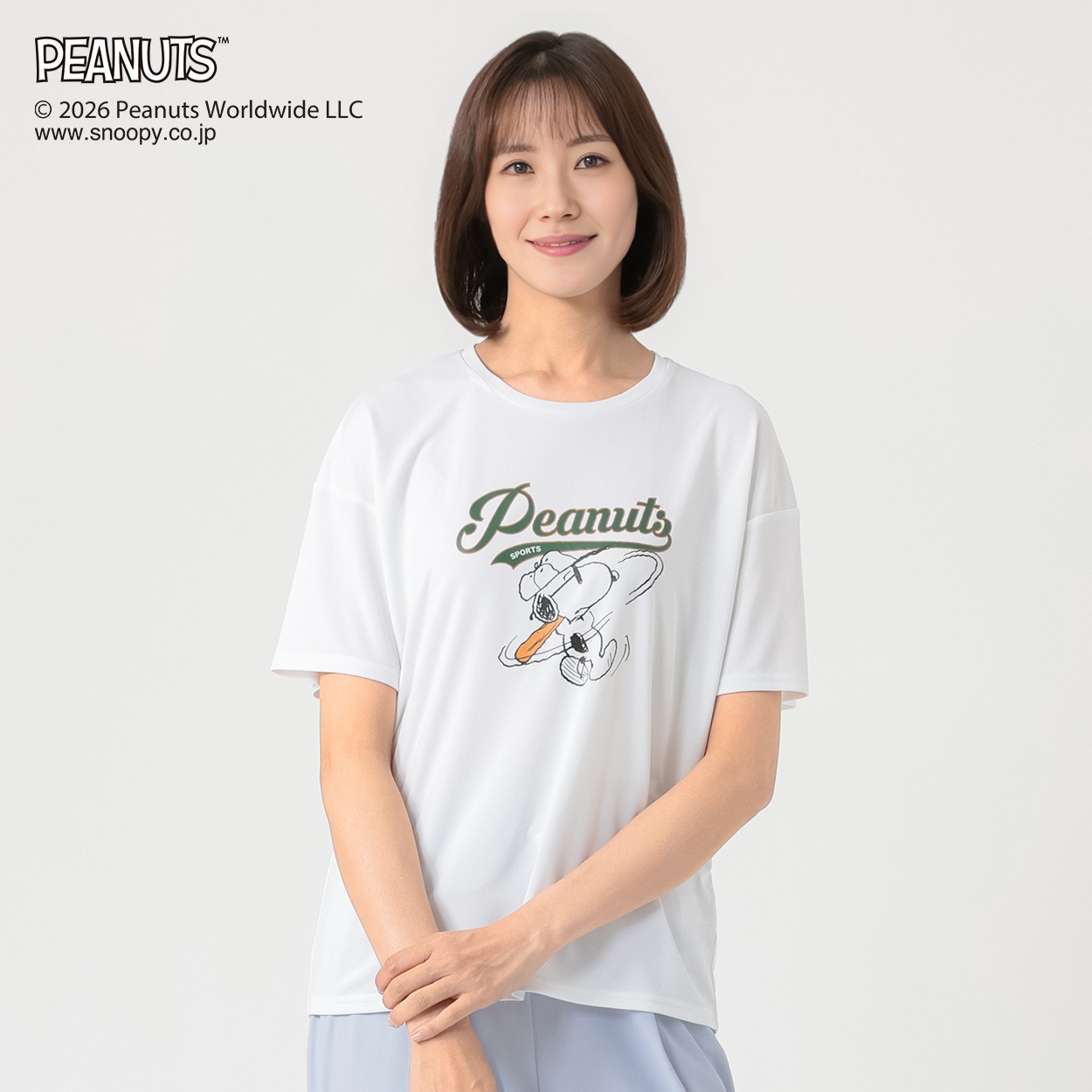 PEANUTS Tシャツ 接触冷感 吸水速乾 UV対策 レディス(シロ-L)