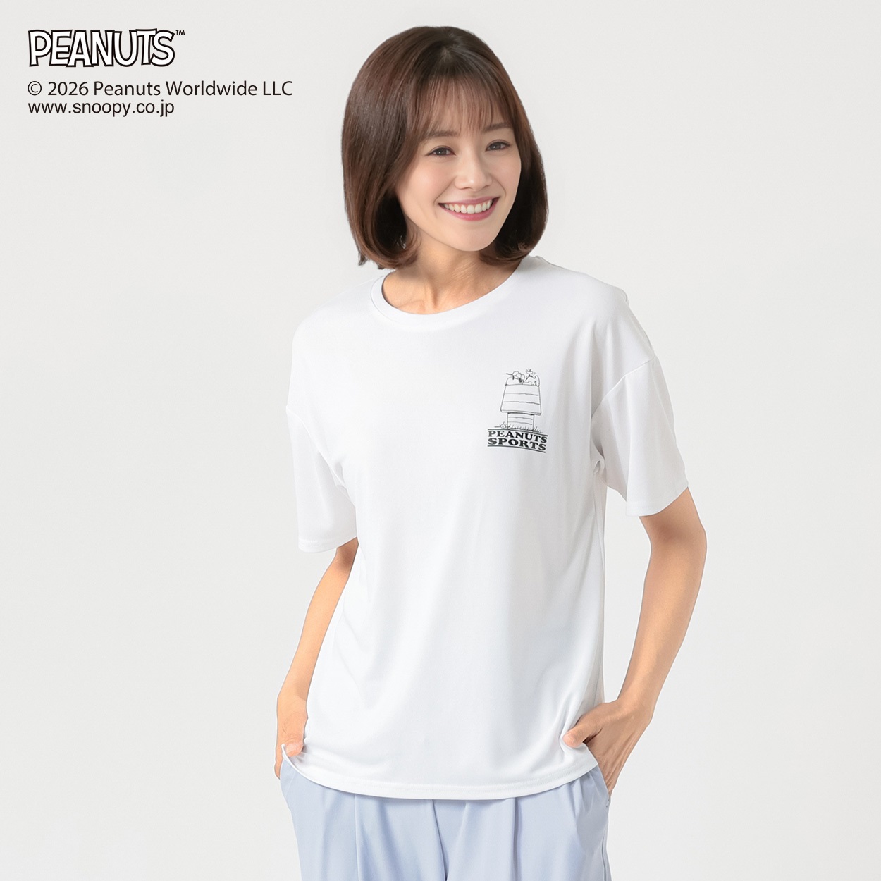 PEANUTS Tシャツ 接触冷感 吸水速乾 UV対策 レディス(Ａシロ-S)