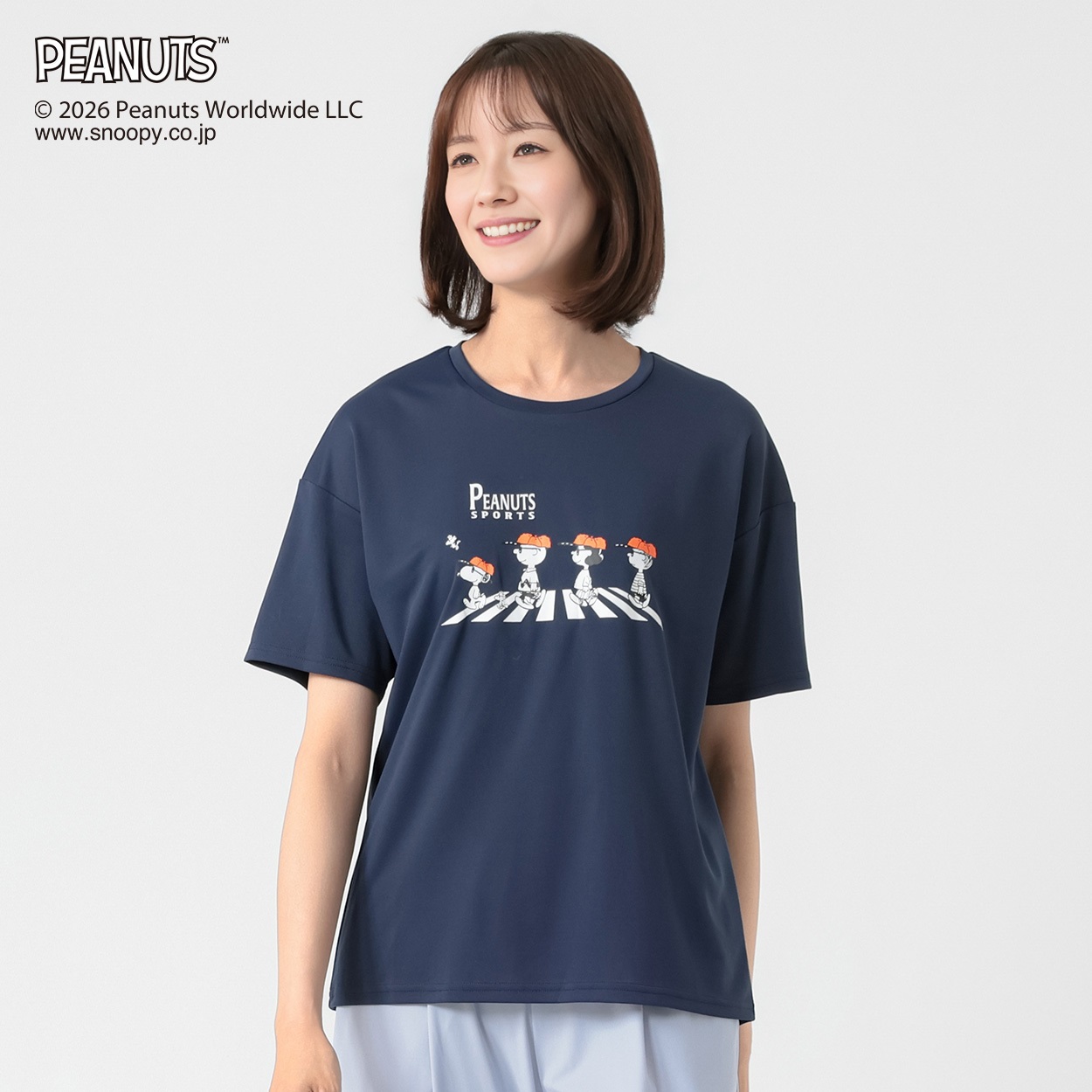 PEANUTS Tシャツ 接触冷感 吸水速乾 UV対策 レディス(Ａコイアオ-L)