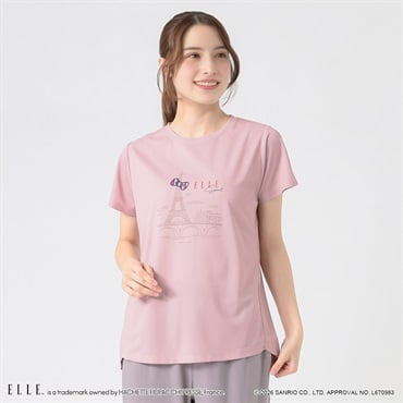 ELLE SPORT(エルスポーツ) ハローキティ×ELLE SPORT エッフェル塔半袖T 吸汗速乾 UV 接触冷感 レディス(ウスアカ-S)