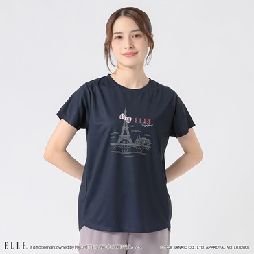 ELLE SPORT(エルスポーツ) ハローキティ×ELLE SPORT エッフェル塔半袖T 吸汗速乾 UV 接触冷感 レディス