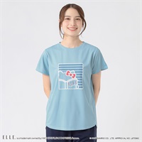 ELLE SPORT(エルスポーツ) ハローキティ×ELLE SPORT マガジンプリント半袖T 吸汗速乾 UV 接触冷感 レディス(ウスアオ-S)