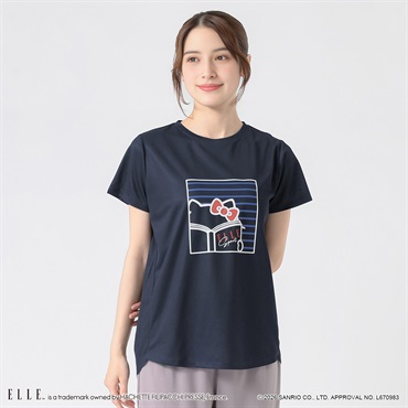ELLE SPORT(エルスポーツ) ハローキティ×ELLE SPORT マガジンプリント半袖T 吸汗速乾 UV 接触冷感 レディス(コイアオ-S)