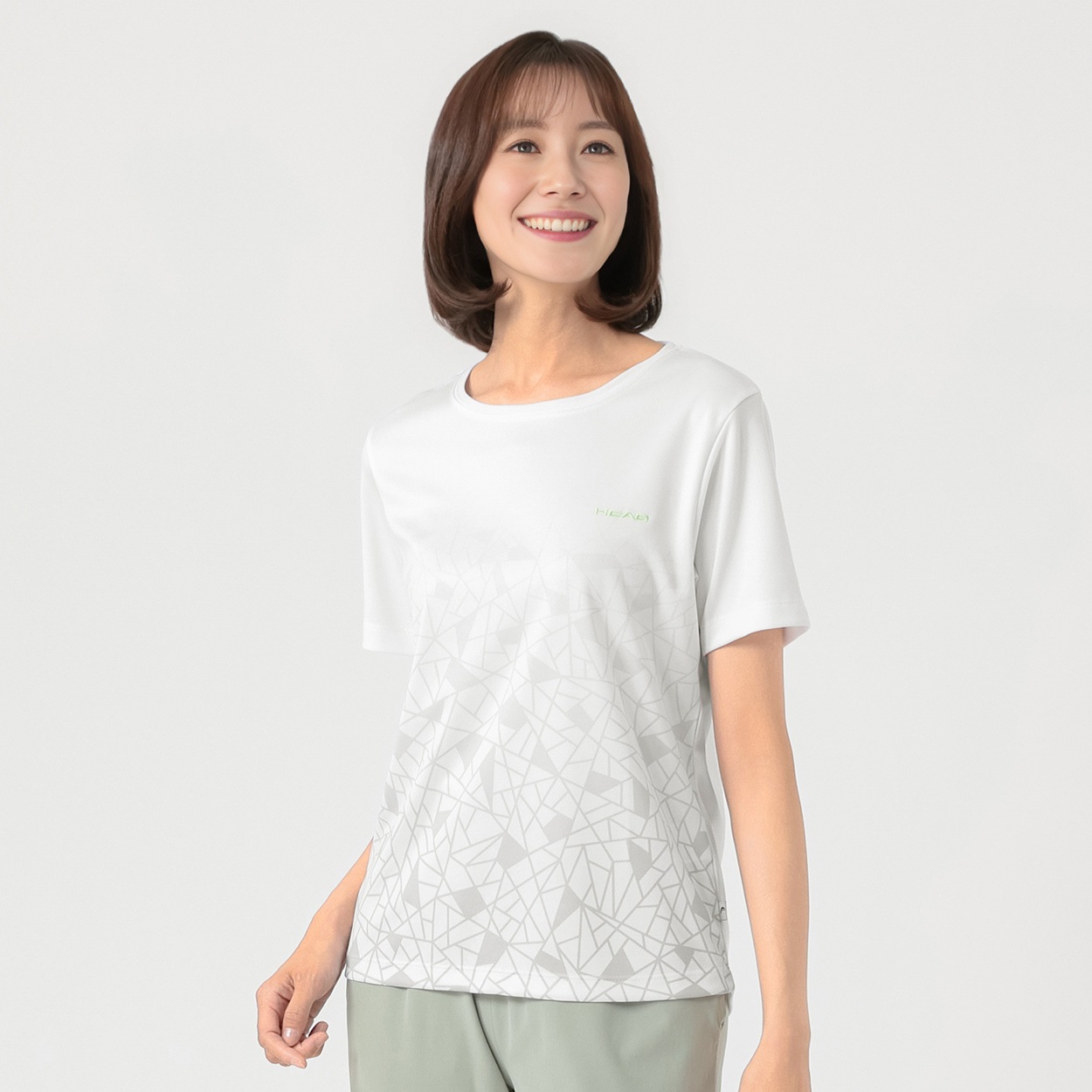 HEAD(ヘッド) 幾何柄グラデーション半袖Tシャツ 吸汗速乾・UV対策機能 レディス(シロ-L)